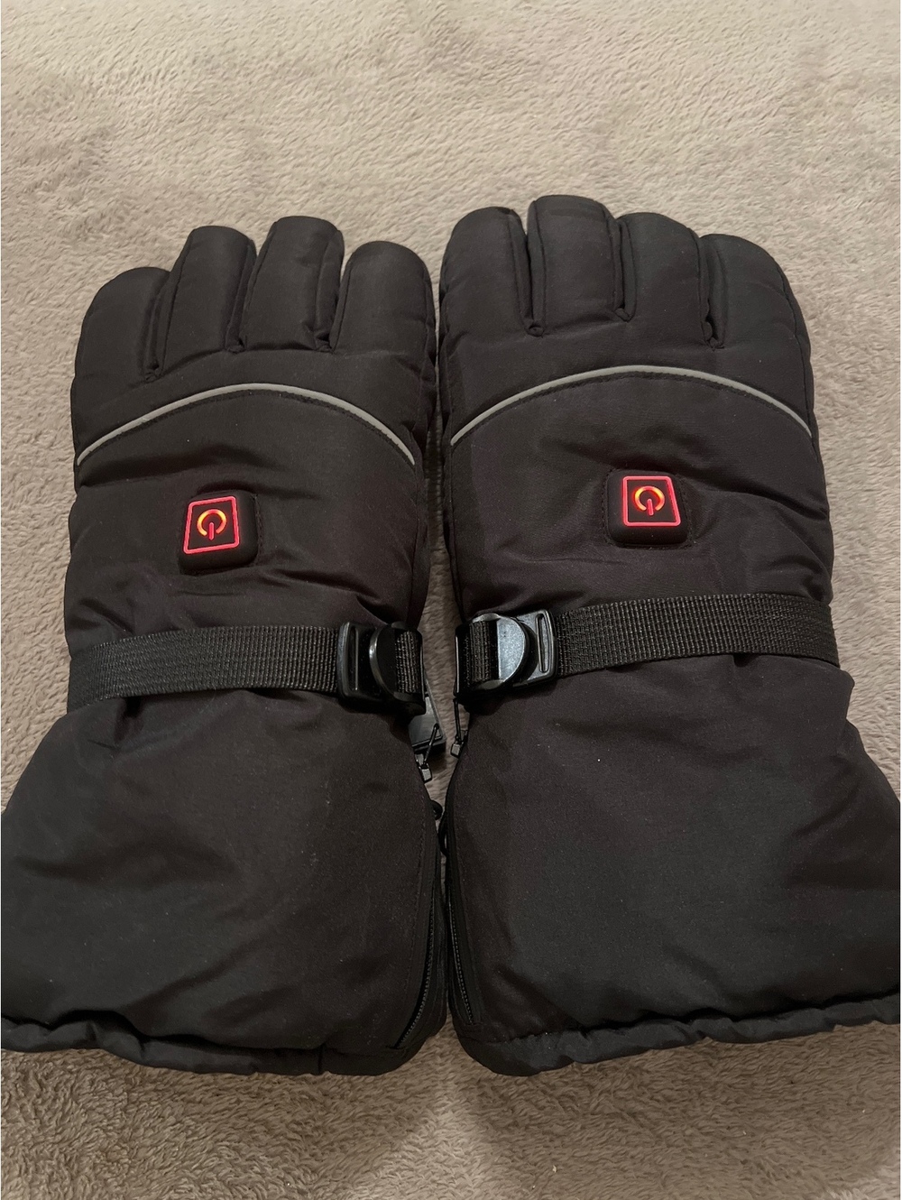 Black Heated Gloves with Adjustable Strap and Color Indicator Lights